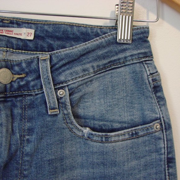 Levi's Highrise Skinny Distressed Jeans 721 Big E High Rise Raw Hem Stretch 27 - Picture 8 of 16